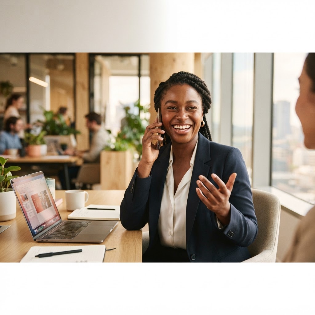 A business advisor on a phone call at a desk